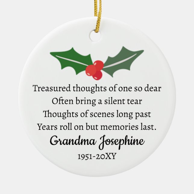 Holly Christmas Memorial Personalised Photo   Ceramic Ornament (Front)