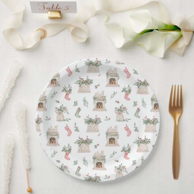 Holly Christmas Pattern Paper Plate (Wedding)