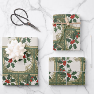 Holly Christmas Red Berry Decorative Holiday Wrapping Paper Sheet