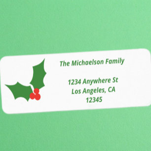Holly Christmas Return Address Label