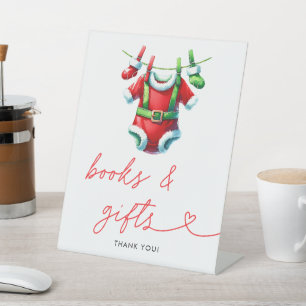 Holly Christmas Santa Baby Shower Books & Gifts Pedestal Sign