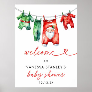 Holly Christmas Santa Baby Shower Welcome Sign