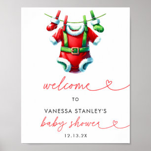 Holly Christmas Santa Baby Shower Welcome Sign