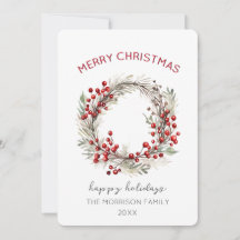 Holly Christmas Wreath Card