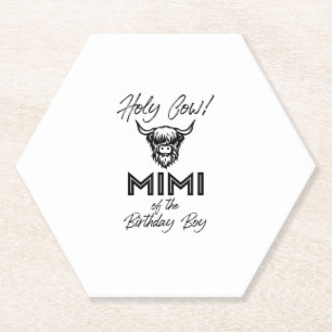 Holly Cow Mimi Of The Birthday Boy Highland Cow 1s Paper Coaster