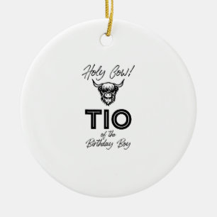 Holly Cow Tio Of The Birthday Boy Highland Cow 1st Ceramic Ornament
