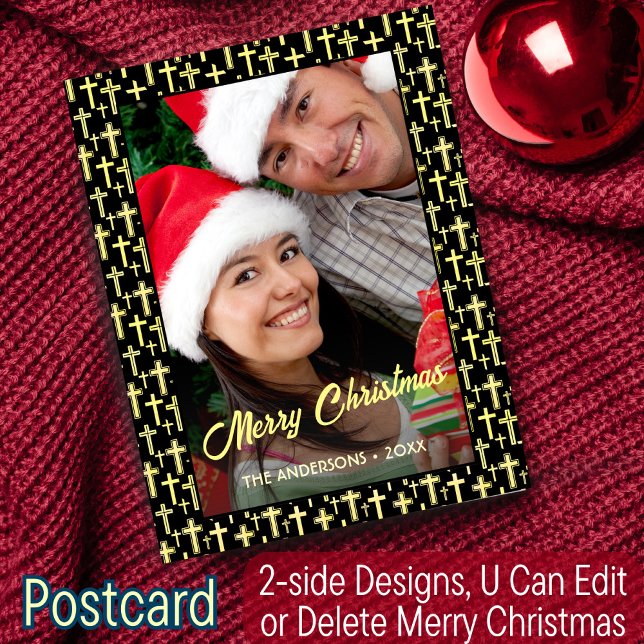 Holly Cross Family Christmas Photo Faith Religious Holiday Postcard (Creator Uploaded)