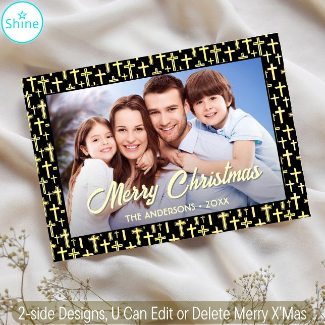 Holly Cross Family Photo Christmas Religious Bible Holiday Card (Creator Uploaded)