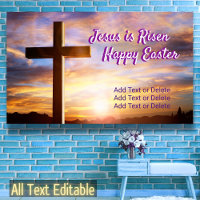 Holly Cross Sky Jesus Is Risen Happy Easter Text