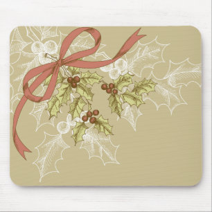 Holly-Day Sketch Holly Berries and Leaves Mouse Pad