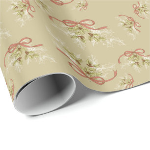 Holly-Day Sketch Holly Berries and Leaves Wrapping Paper