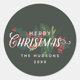 Holly Days   Merry Christmas Name Year Classic Round Sticker