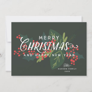 Holly Days Merry Christmas New Year Botanicals Holiday Card