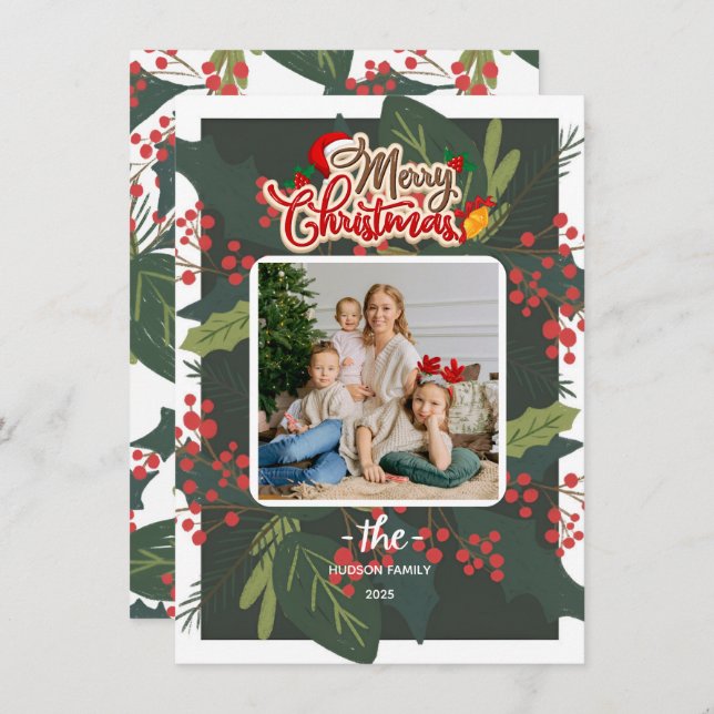 Holly Days | Merry Christmas Photo Holiday Card (Front/Back)
