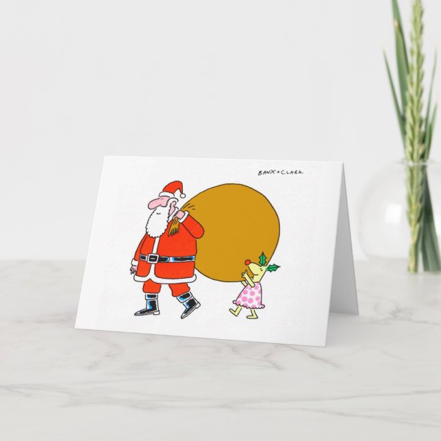 Holly Deer with Santa Xmas card (Front)