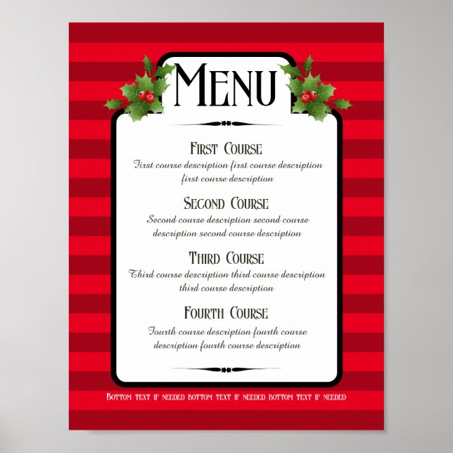 Holly dinner party Christmas holiday catering menu Poster (Front)