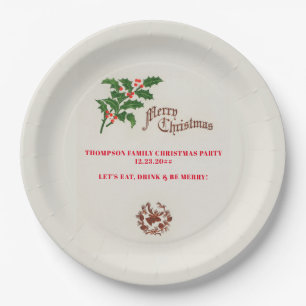 Holly Elegant Festive Christmas Dinner Party Paper Plate
