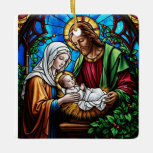 Holly family crystal stained glass image ceramic ornament