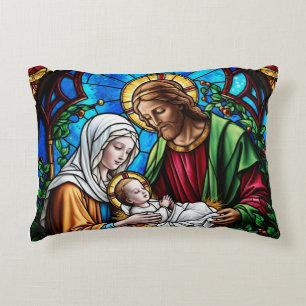 Holly family crystal stained glass image decorative cushion