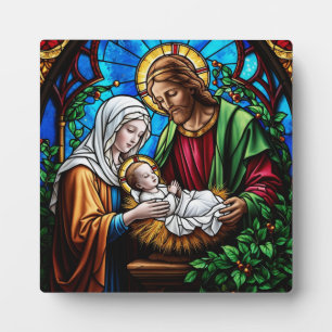 Holly family crystal stained glass image  plaque