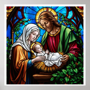 Holly family crystal stained glass image poster