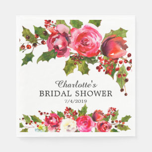 Holly Floral Bridal Shower Napkin