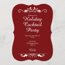 Holly Flourish Red Holiday Cocktail Invitation