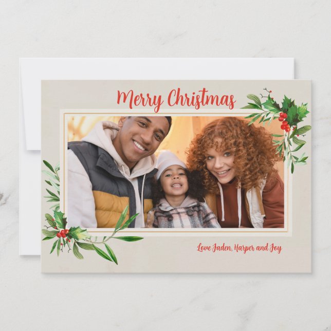 Holly Frame Photo Holiday Card (Front)