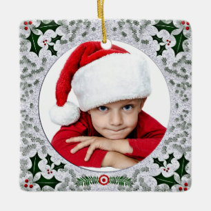 Holly Frame Your Photo Christmas Vintage Ornament