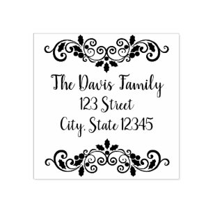 Holly Garland Christmas Family Return Address Rubber Stamp