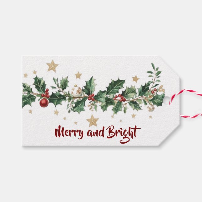 Holly Garland Merry & Bright Gift Tags (Front (Horizontal))
