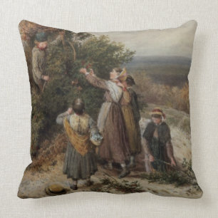 Holly Gatherers (w/c and bodycolour) Cushion