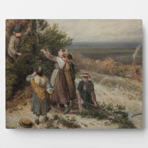 Holly Gatherers (w/c and bodycolour) Plaque