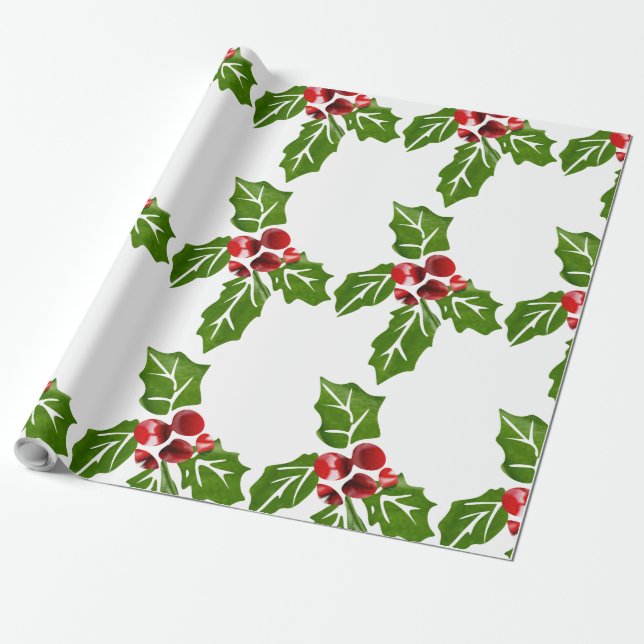 Holly Gift wrapping Paper (Unrolled)
