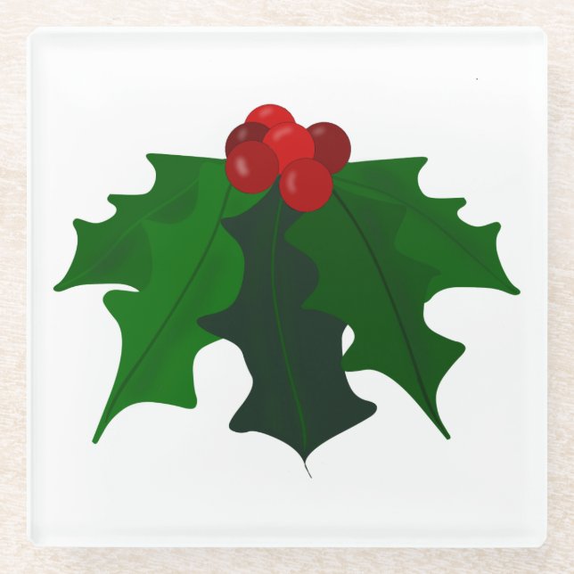 Holly Glass Coaster (Front)