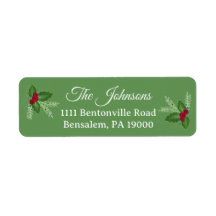 Holly Green Personalised Christmas Return Address