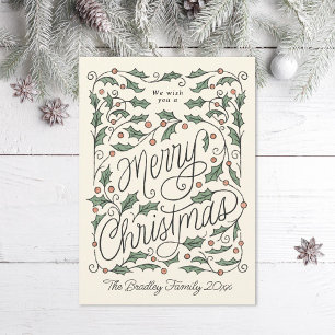 Holly Hand-lettered Merry Christmas Holiday Card
