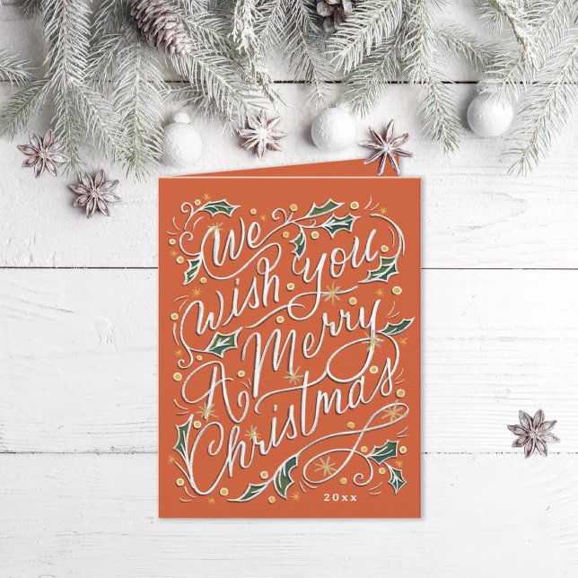 Holly Hand Lettered We Wish You A Merry Christmas Holiday Card (Creator Uploaded)