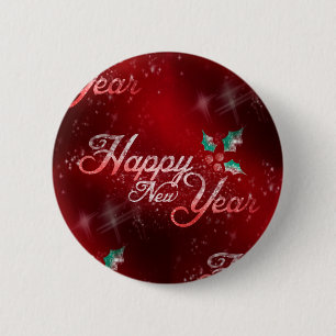 holly happy new year 6 cm round badge