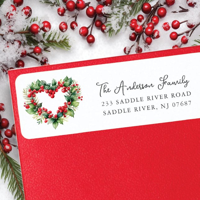 Holly Heart Wreath Holiday  Return Address Label (Creator Uploaded)