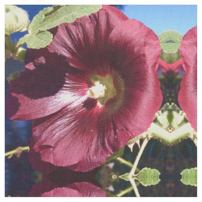 Holly Hock Red Fabric (Close Up)