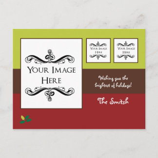 Holly Holiday Postcard with Your Photo