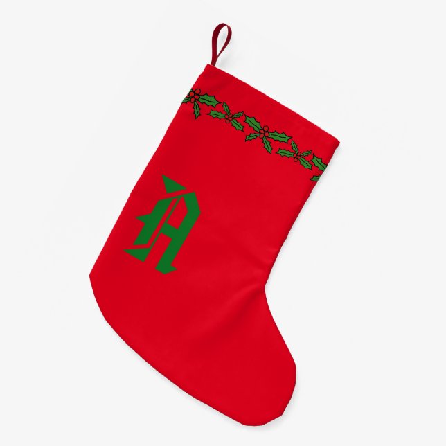 Holly holiday small christmas stocking (Front (Hanging))