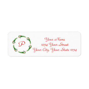 Holly Initial Wreath Address Label Return Address Label