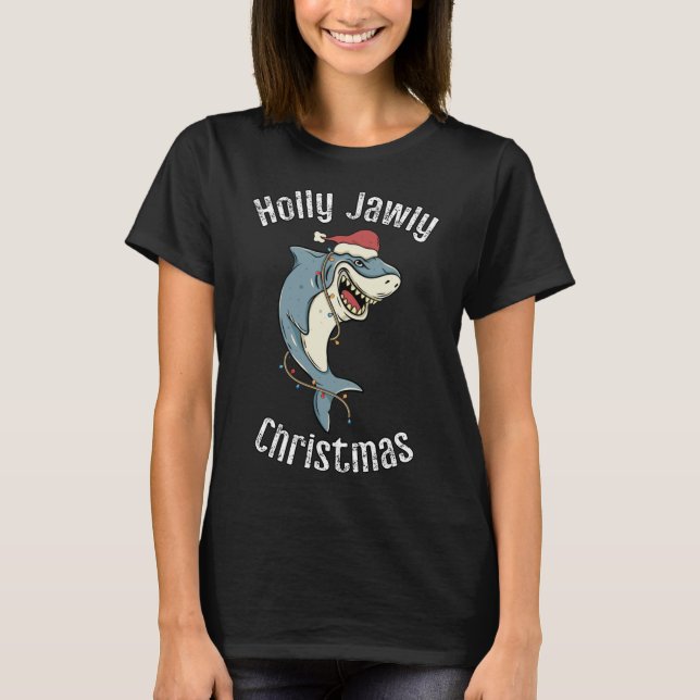 Holly Jawly Christmas Funny Santa Shark Xmas Shark T-Shirt (Front)