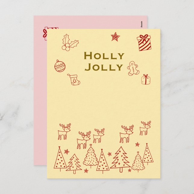 『Holly Jolly』トナカイのかわいいクリスマスカード♡ Holiday Postcard (Front/Back)