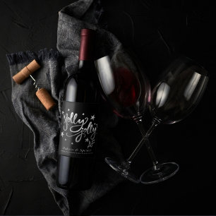 Holly Jolly AF Black   Silver Script Party Favour Wine Label