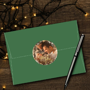 Holly Jolly AF   Shiny Faux Gold Foil Photo Classic Round Sticker