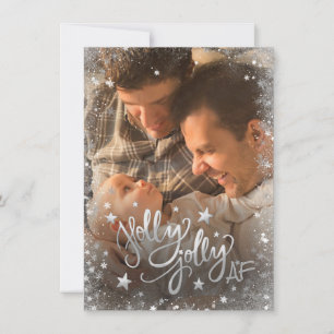 Holly Jolly AF   Shiny Gold Faux Foil 2 Photo Holiday Card