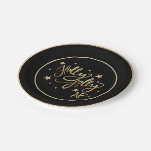 Holly Jolly AF   Shiny Gold Faux Foil Script Paper Plate
